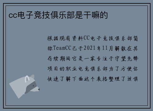cc电子竞技俱乐部是干嘛的