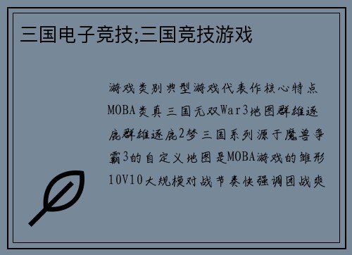 三国电子竞技;三国竞技游戏